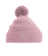 On The Grind - (white embroidery) - pom pom beanie hat
