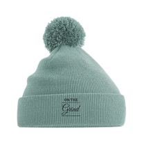 On The Grind - (black embroidery) - pom pom beanie hat