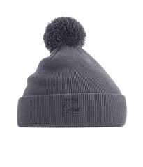 On The Grind - (black embroidery) - pom pom beanie hat